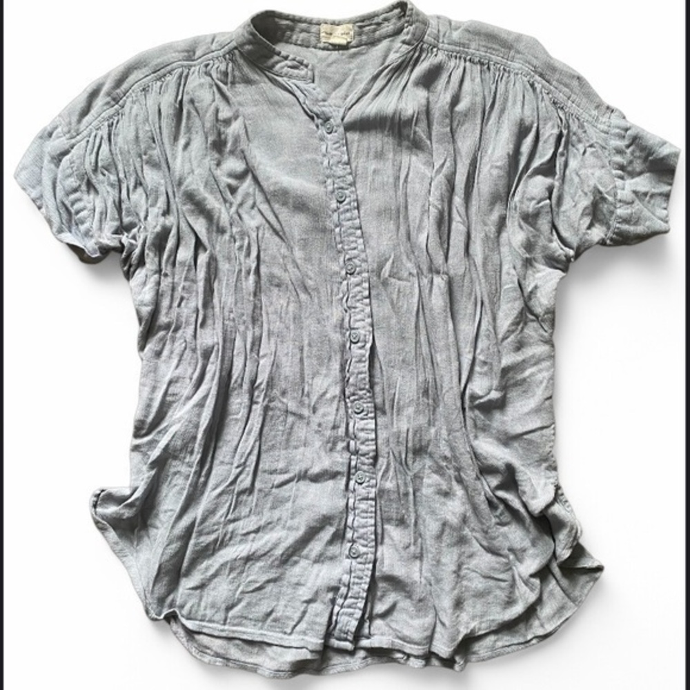 Gray/blue loose fit Button-Up Blouse